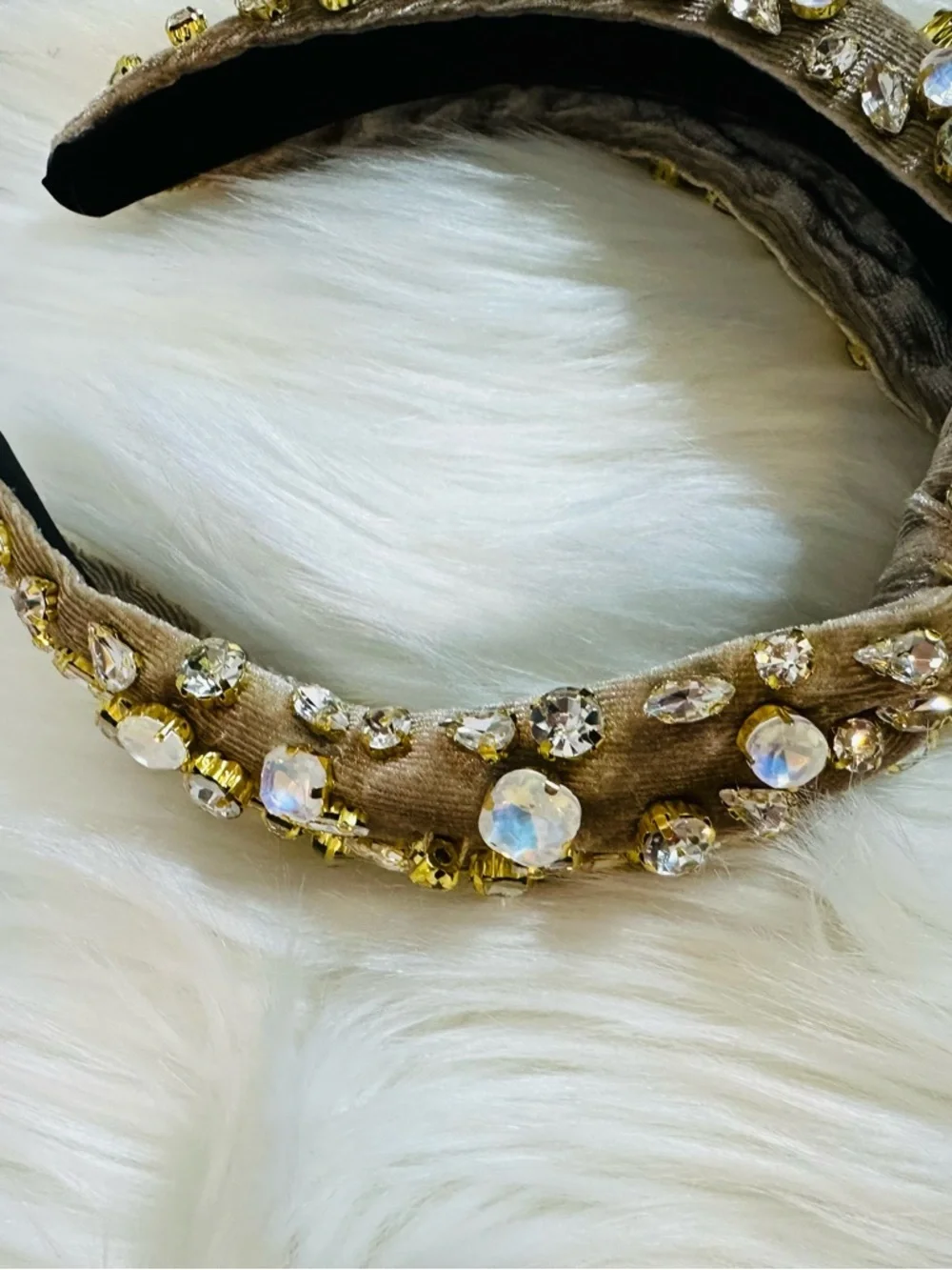 Gianni Bini Beige Crystal Embellished Padded Headband
